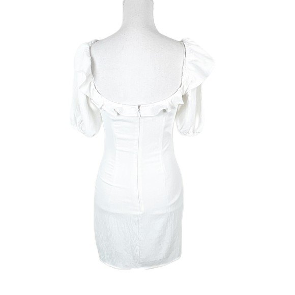 Blue Blush Dress Women Small White Puff Sleeve Ruffled Low V-Neck Mini - Picture 3 of 12